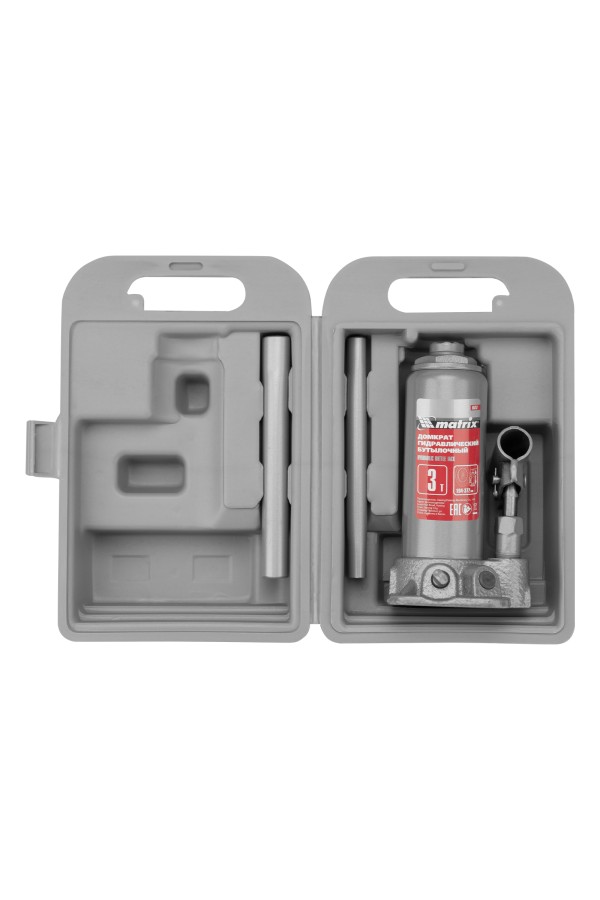 Домкрат гидравлический бутылочный, 3 т, высота подъема 194-372 мм, в пластиковый кейсе Matrix