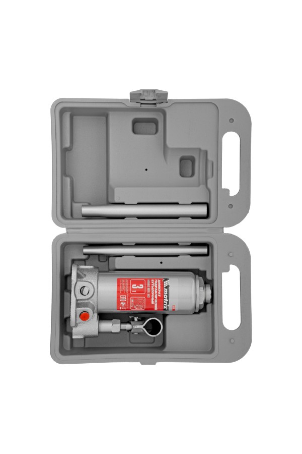 Домкрат гидравлический бутылочный, 3 т, высота подъема 194-372 мм, в пластиковый кейсе Matrix