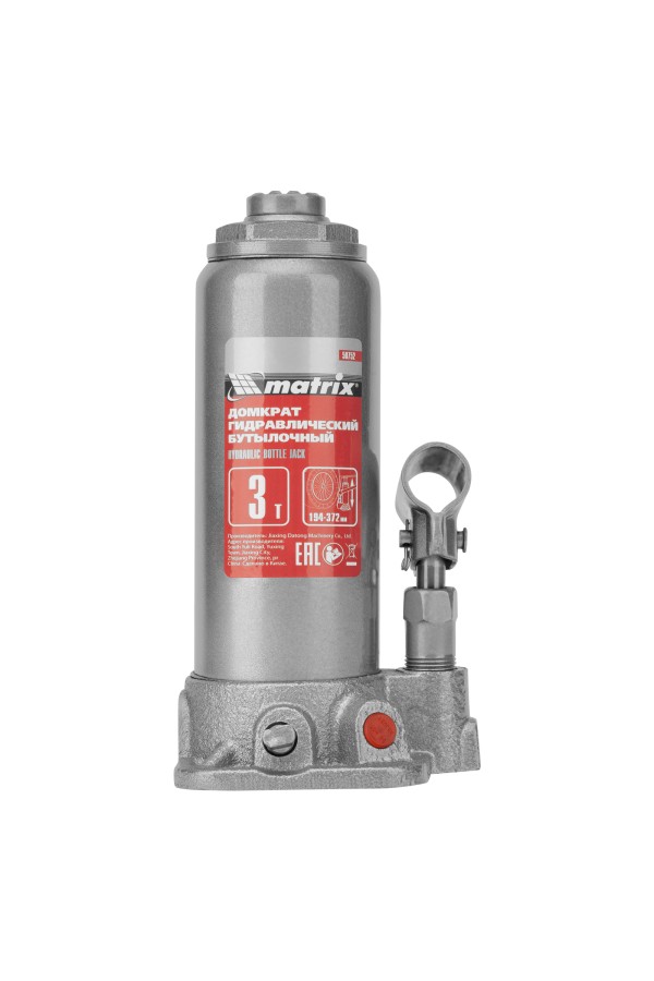 Домкрат гидравлический бутылочный, 3 т, высота подъема 194-372 мм, в пластиковый кейсе Matrix