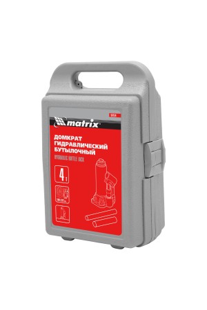 Домкрат гидравлический бутылочный, 4 т, высота подъема 194-372 мм, в пластиковый кейсе Matrix