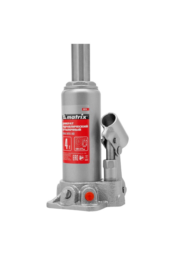 Домкрат гидравлический бутылочный, 4 т, высота подъема 194-372 мм, в пластиковый кейсе Matrix