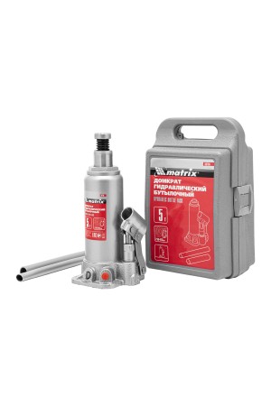 Домкрат гидравлический бутылочный, 5 т, высота подъема 216-413 мм, в пластиковый кейсе Matrix