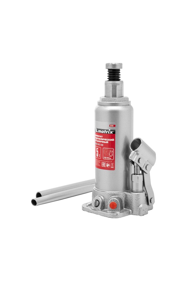 Домкрат гидравлический бутылочный, 5 т, высота подъема 216-413 мм, в пластиковый кейсе Matrix