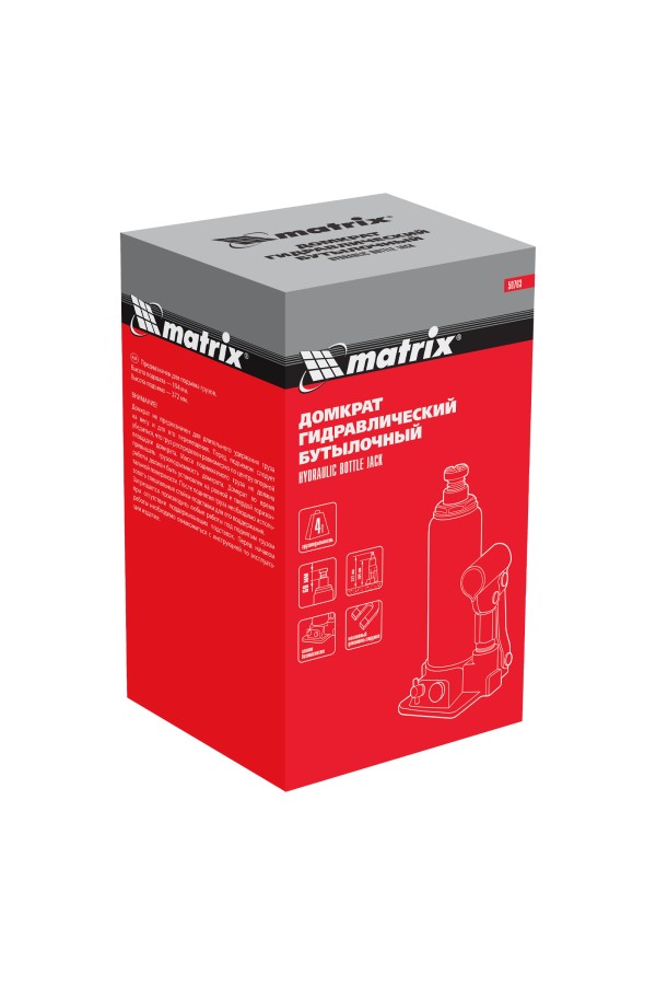 Домкрат гидравлический бутылочный, 4 т, h подъема 194-372 мм Matrix