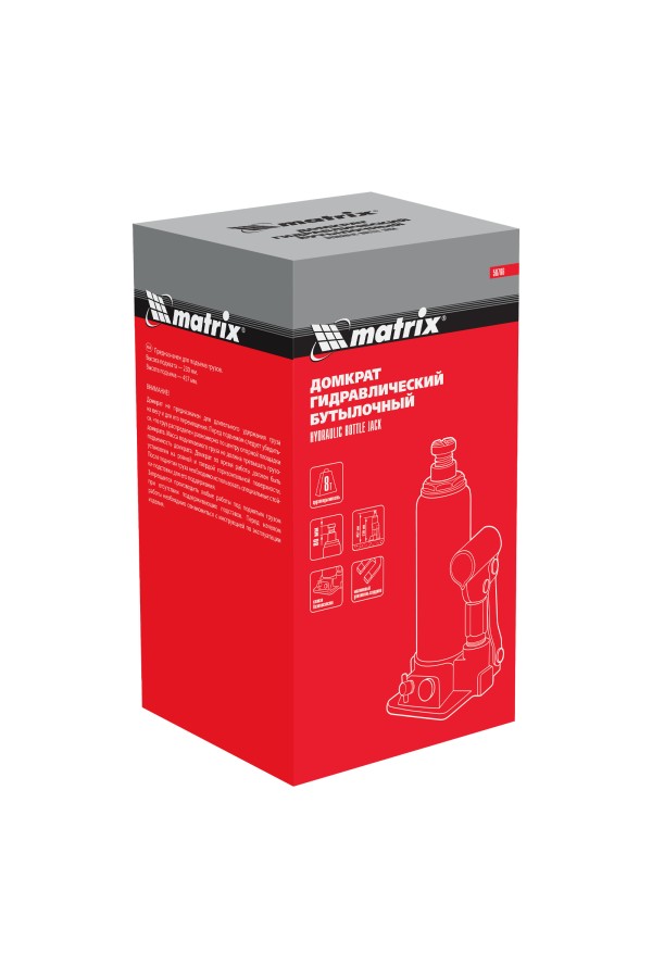 Домкрат гидравлический бутылочный, 8 т, h подъема 230-457 мм Matrix