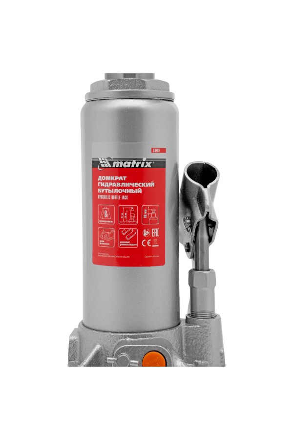 Домкрат гидравлический бутылочный, 8 т, h подъема 230-457 мм Matrix