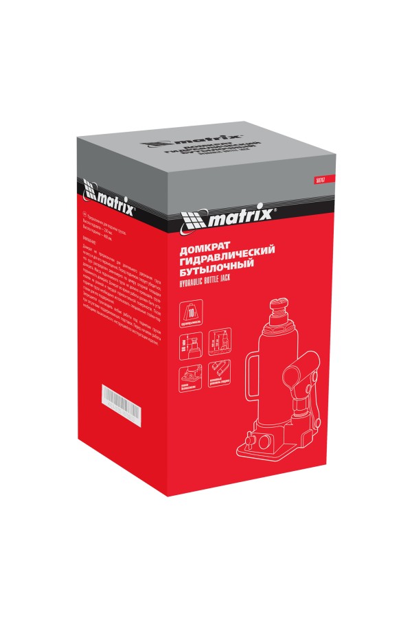Домкрат гидравлический бутылочный, 10 т, h подъема 230-460 мм Matrix