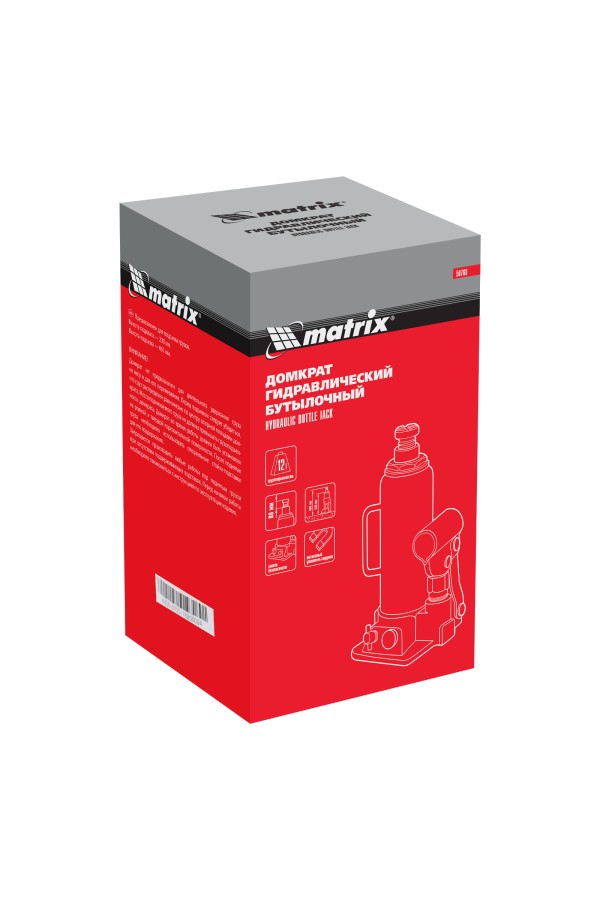 Домкрат гидравлический бутылочный, 12 т, h подъема 230-465 мм Matrix