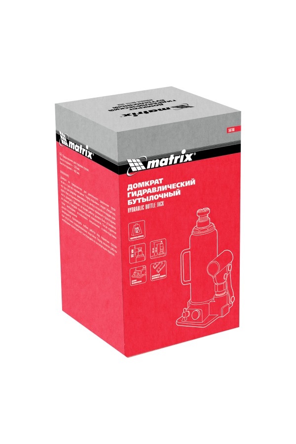 Домкрат гидравлический бутылочный, 12 т, h подъема 230-465 мм Matrix