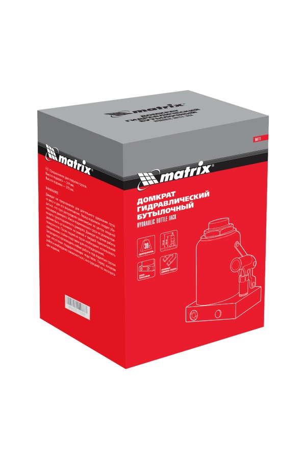 Домкрат гидравлический бутылочный, 30 т, h подъема 244-370 мм Matrix