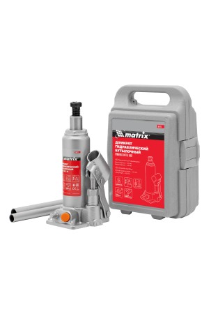 Домкрат гидравлический бутылочный, 2 т, h подъема 181-345 мм, в пластиковом кейсе Matrix