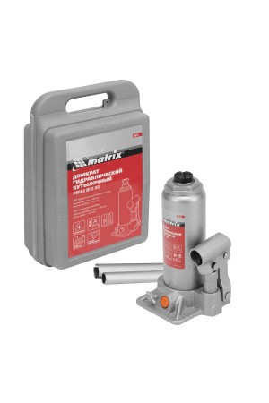 Домкрат гидравлический бутылочный, 4 т, h подъема 194-372 мм, в пластиковом кейсе Matrix