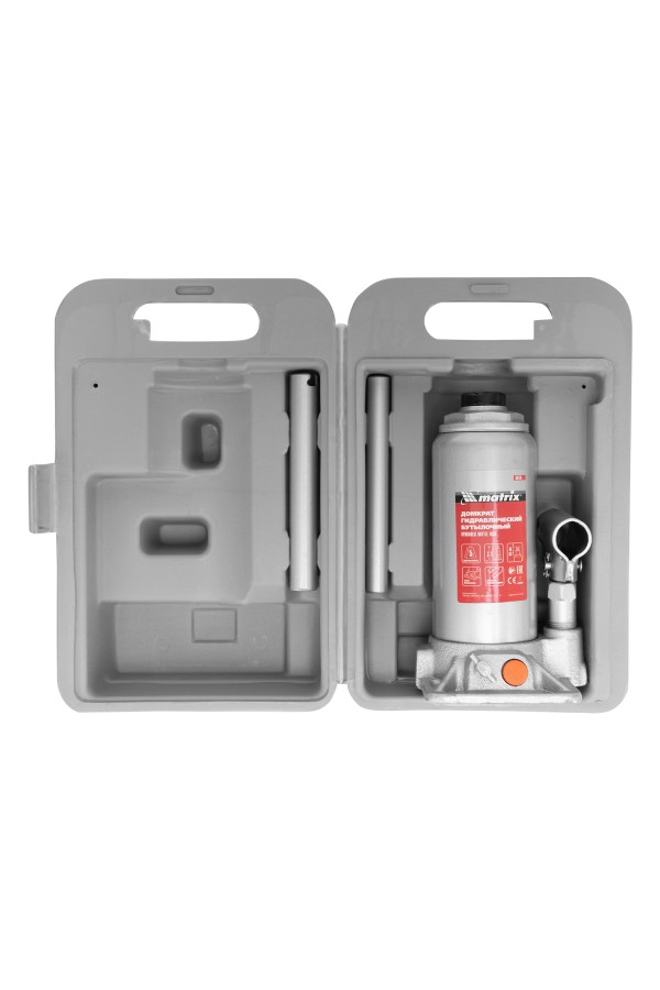 Домкрат гидравлический бутылочный, 5 т, h подъема 197-382 мм, в пластиковом кейсе Matrix