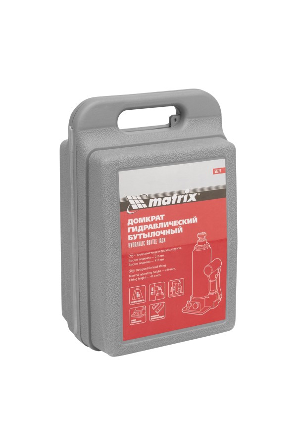 Домкрат гидравлический бутылочный, 6 т, h подъема 216-413 мм, в пластиковом кейсе Matrix