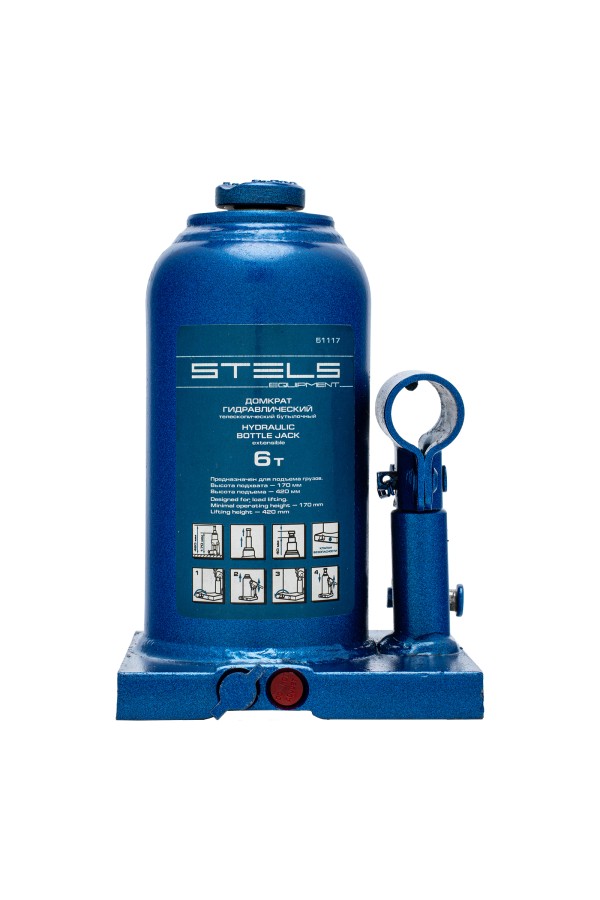 Домкрат гидравлический бутылочный телескопический, 6 т, H подъема 170-420 мм Stels