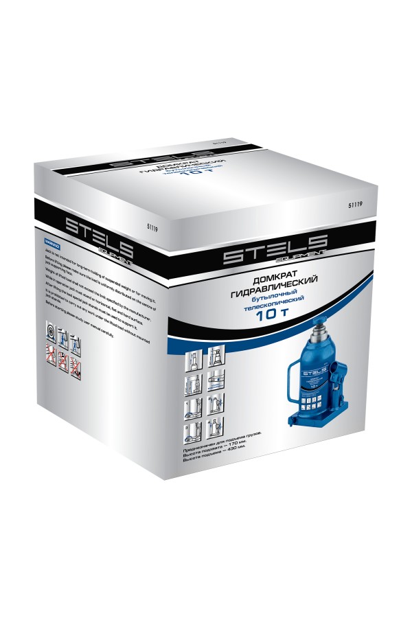 Домкрат гидравлический бутылочный телескопический, 10 т, H подъема 170-430 мм Stels
