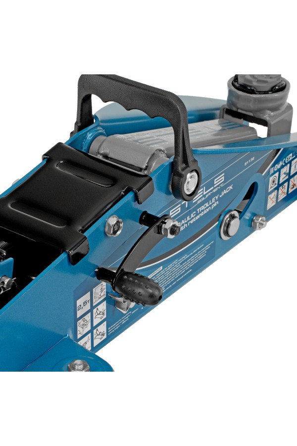 Домкрат гидравлический подкатной с фиксатором, 2.5 т, Safety Pin, 140-385 мм, в кейсе Stels