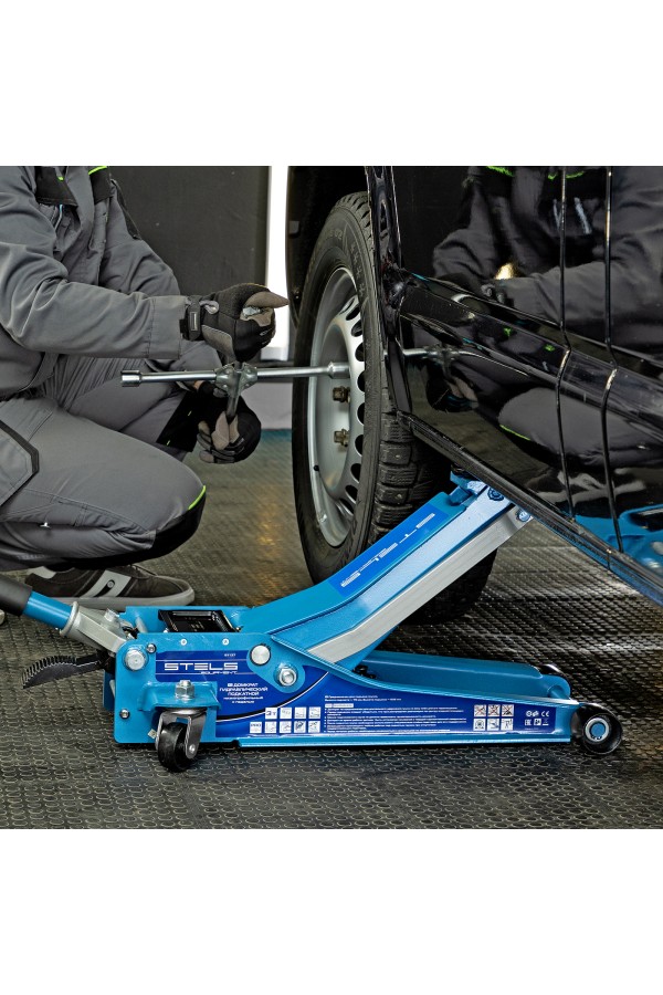 Домкрат гидравлический подкатной 3 т, быстрый подъем, Low profile quick lift, 75-505 мм, профессиональный STELS