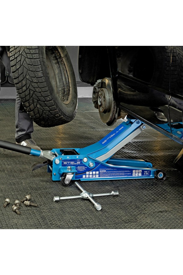 Домкрат гидравлический подкатной 3 т, быстрый подъем, Low profile quick lift, 75-505 мм, профессиональный STELS