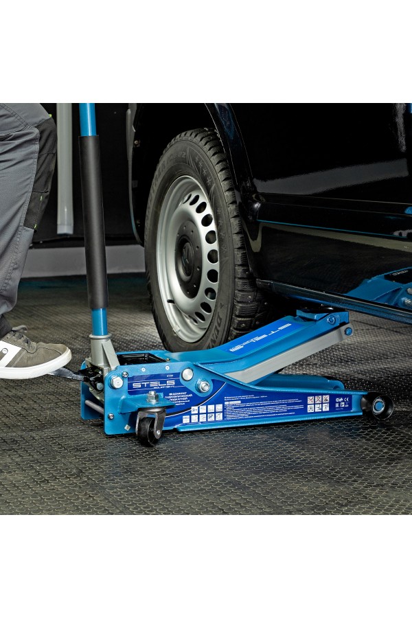 Домкрат гидравлический подкатной 3 т, быстрый подъем, Low profile quick lift, 75-505 мм, профессиональный STELS