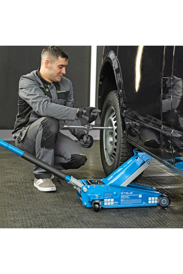 Домкрат гидравлический подкатной, 3 т, 120-450 мм, быстрый подъем, проф. Stels