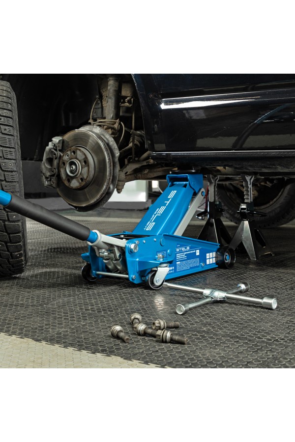 Домкрат гидравлический подкатной, 3 т, 120-450 мм, быстрый подъем, проф. Stels