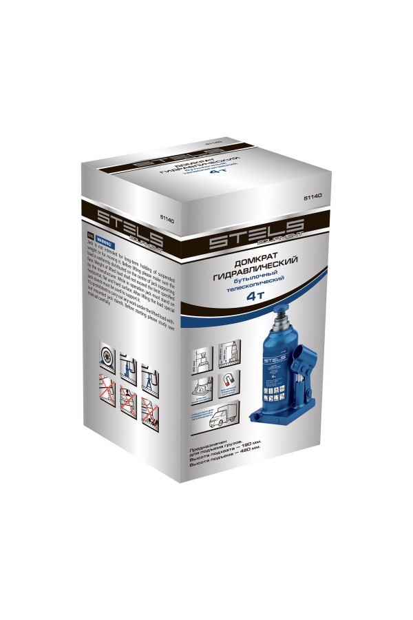 Домкрат гидравлический бутылочный телескопический, 4 т, h подъема 190-480 мм Stels