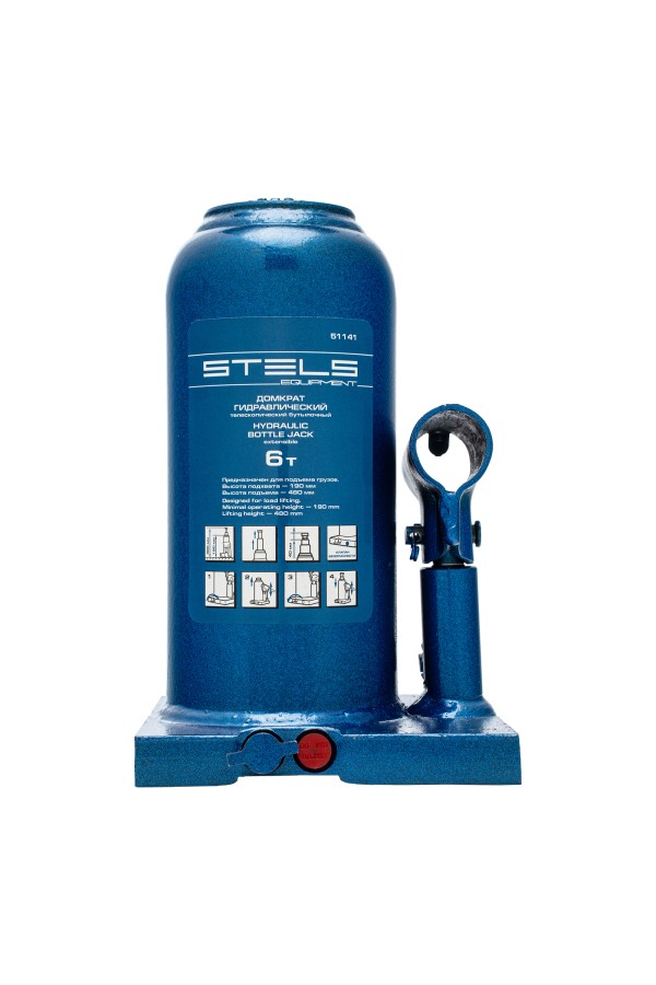 Домкрат гидравлический бутылочный телескопический, 6 т, h подъема 190-480 мм Stels