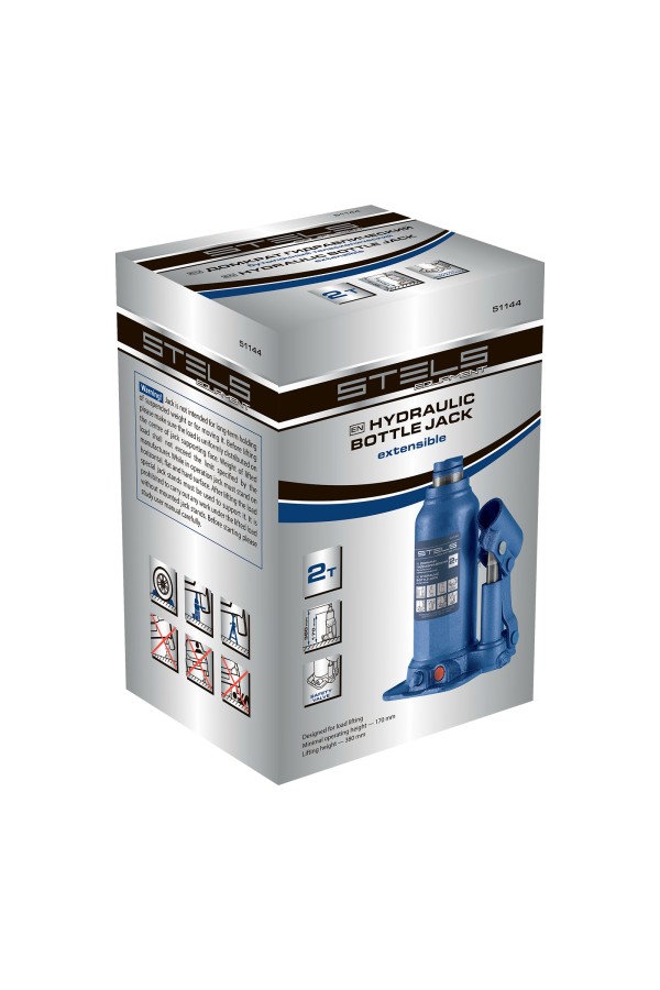 Домкрат гидравлический бутылочный телескопический, 2 т, подъем 170-380 мм Stels