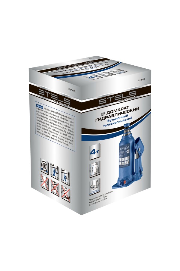Домкрат гидравлический бутылочный телескопический, 4 т, подъем 170-420 мм Stels