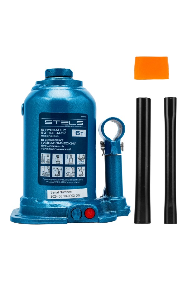 Домкрат гидравлический бутылочный телескопический, 6 т, подъем 180-410 мм Stels