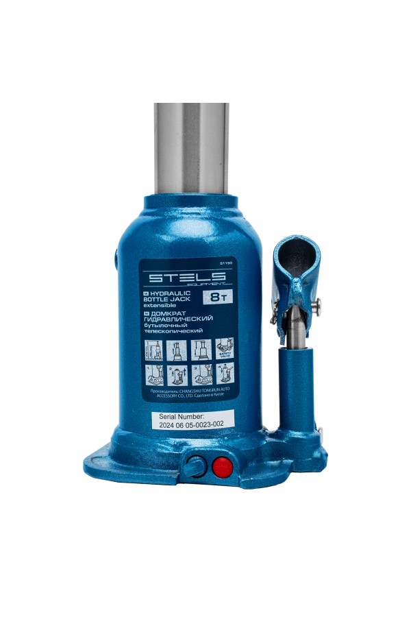 Домкрат гидравлический бутылочный телескопический, 8 т, подъем 180-410 мм Stels