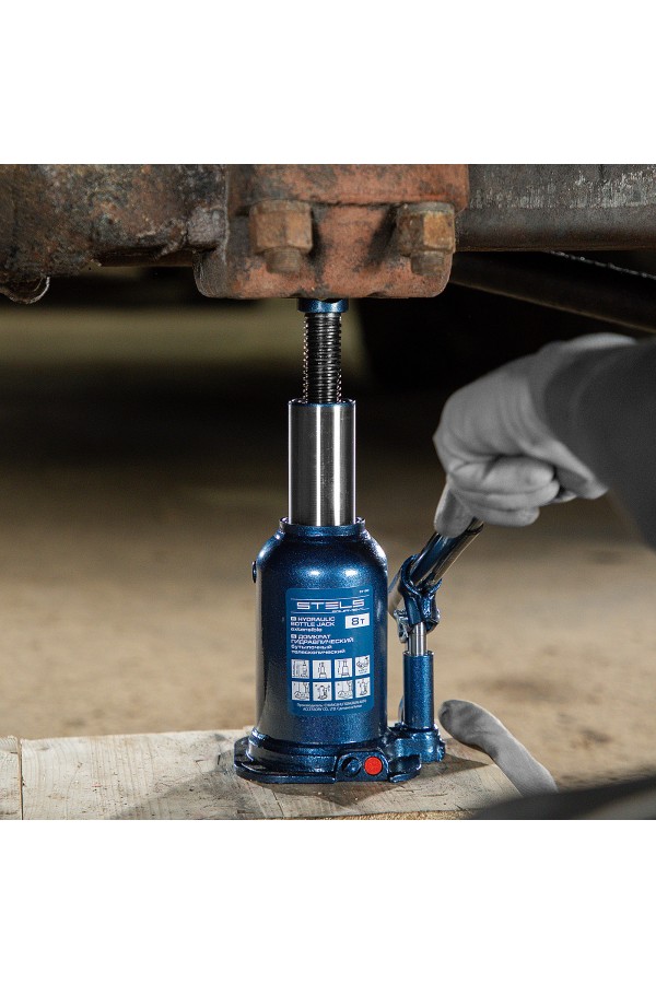 Домкрат гидравлический бутылочный телескопический, 8 т, подъем 180-410 мм Stels