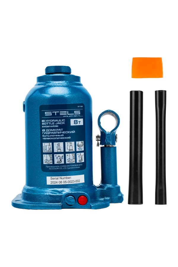 Домкрат гидравлический бутылочный телескопический, 8 т, подъем 180-410 мм Stels