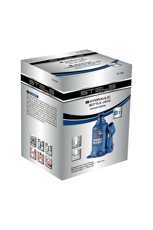 Домкрат гидравлический бутылочный телескопический, 8 т, подъем 180-410 мм Stels
