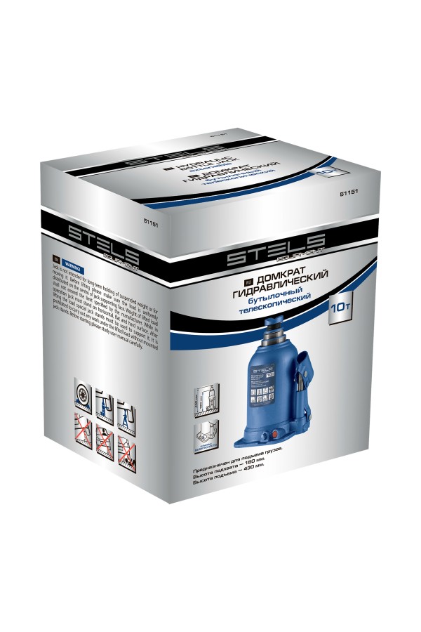 Домкрат гидравлический бутылочный телескопический, 10 т, подъем 180-430 мм Stels