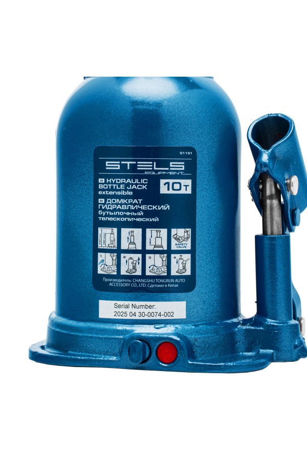 Домкрат гидравлический бутылочный телескопический, 10 т, подъем 180-430 мм Stels