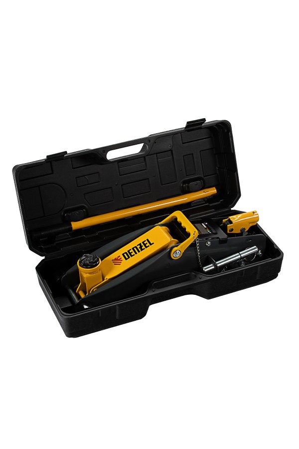 Домкрат гидравлический подкатной с фиксатором, 2,8 т, 135-385 мм, в кейсе Denzel