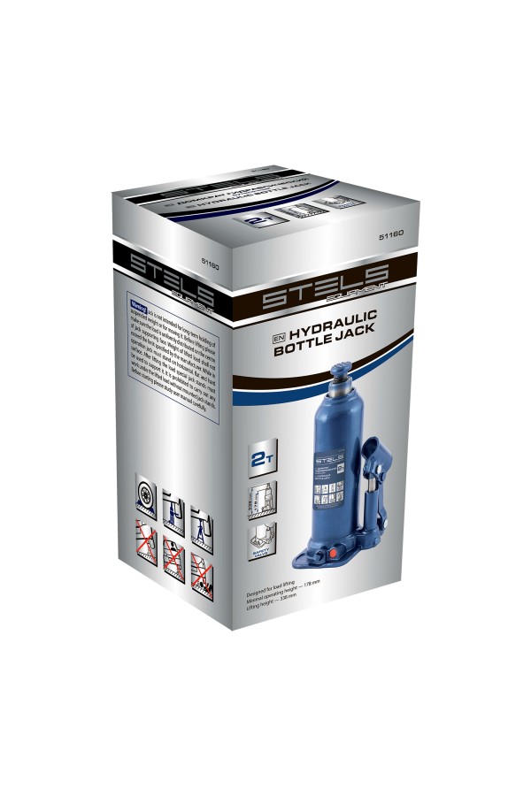 Домкрат гидравлический бутылочный, 2 т, h подъема 178-338 мм Stels