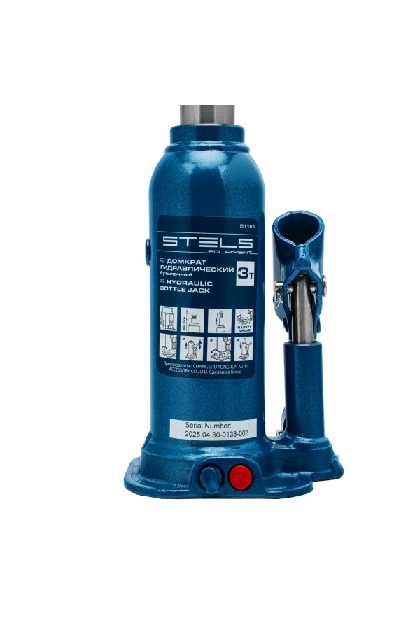 Домкрат гидравлический бутылочный, 3 т, h подъема 188-363 мм Stels