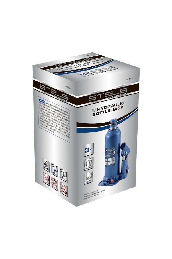 Домкрат гидравлический бутылочный, 3 т, h подъема 188-363 мм Stels
