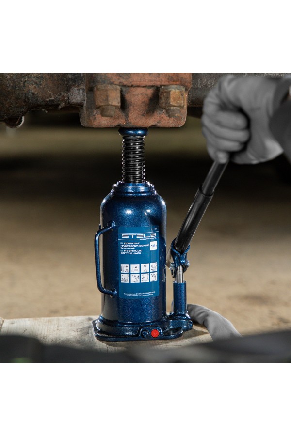 Домкрат гидравлический бутылочный, 16 т, h подъема 227-457 мм Stels