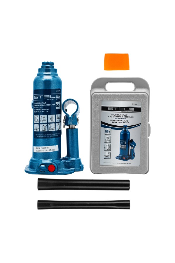Домкрат гидравлический бутылочный, 2 т, h подъема 178-338 мм, в пластиковом кейсе Stels