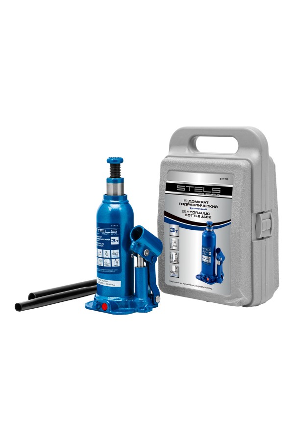 Домкрат гидравлический бутылочный, 3 т, h подъема 188-363 мм, в пластиковом кейсе Stels