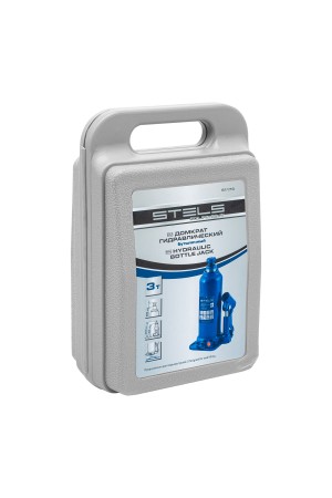 Домкрат гидравлический бутылочный, 3 т, h подъема 188-363 мм, в пластиковом кейсе Stels