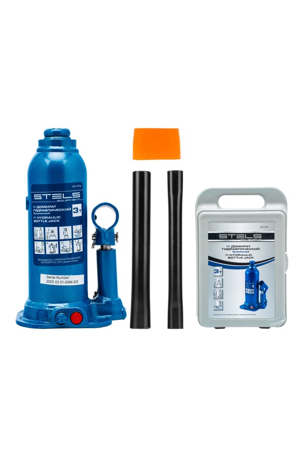 Домкрат гидравлический бутылочный, 3 т, h подъема 188-363 мм, в пластиковом кейсе Stels