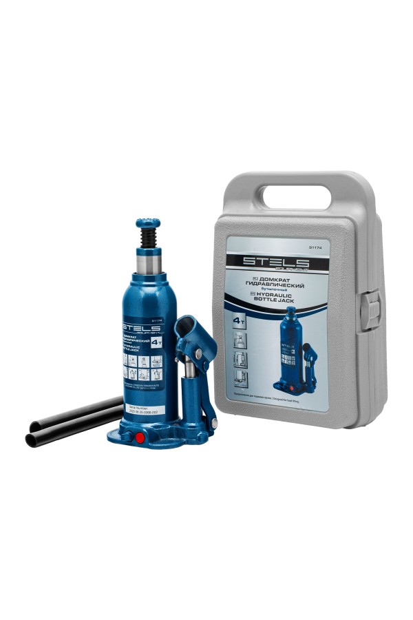 Домкрат гидравлический бутылочный, 4 т, h подъема 188-363 мм, в пластиковом кейсе Stels