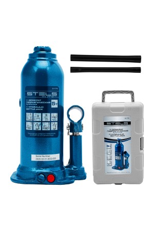 Домкрат гидравлический бутылочный, 5 т, h подъема 207-404 мм, в пластиковом кейсе Stels