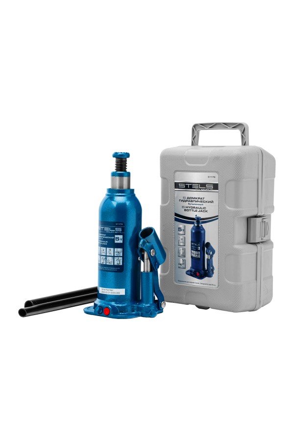 Домкрат гидравлический бутылочный, 5 т, h подъема 207-404 мм, в пластиковом кейсе Stels