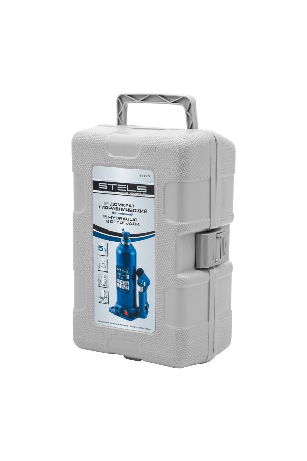 Домкрат гидравлический бутылочный, 5 т, h подъема 207-404 мм, в пластиковом кейсе Stels